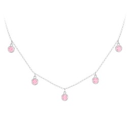 Kids Birthstone Charm Necklace with 5 Stones in 925 Sterling Silver with Pink Tourmaline