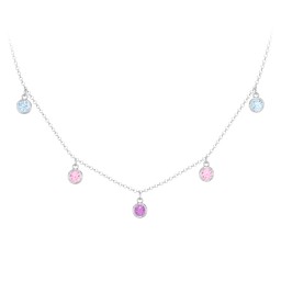 Kids Birthstone Charm Necklace with 5 Stones in 925 Sterling Silver with Blue Topaz, Pink Tourmaline, and Amethyst