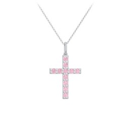 Kids Medium Gemstone Cross Pendant in 925 Sterling Silver with Pink Tourmaline