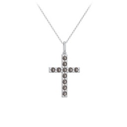 Kids Medium Gemstone Cross Pendant in 925 Sterling Silver with Smokey Quartz
