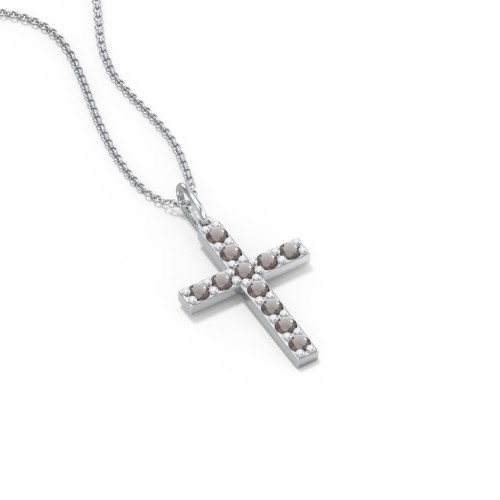 Kids Medium Gemstone Cross Pendant – Sterling Silver with Smokey Quartz