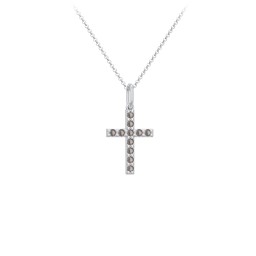 Kids Small Gemstone Cross Pendant in 925 Sterling Silver with Smokey Quartz