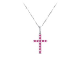 Kids Small Gemstone Cross Pendant in 925 Sterling Silver with Ruby