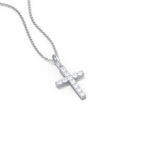 Kids Small Gemstone Cross Pendant – Sterling Silver with Diamond