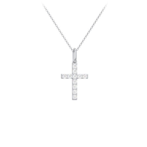 Kids Small Gemstone Cross Pendant – Sterling Silver with Diamond