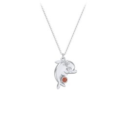 Kids Dolphin Birthstone Critter Necklace in 925 Sterling Silver with Garnet