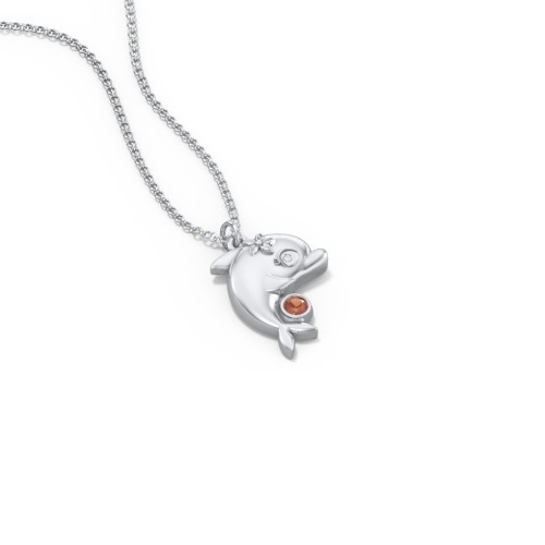 Kids Dolphin Birthstone Critter Necklace – Sterling Silver with Garnet