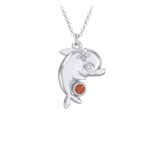 Kids Dolphin Birthstone Critter Necklace – Sterling Silver with Garnet