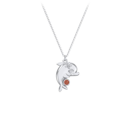 Kids Dolphin Birthstone Critter Necklace – Sterling Silver with Garnet