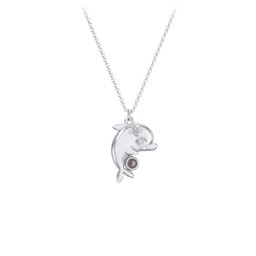 Kids Dolphin Birthstone Critter Necklace in 925 Sterling Silver with Smokey Quartz