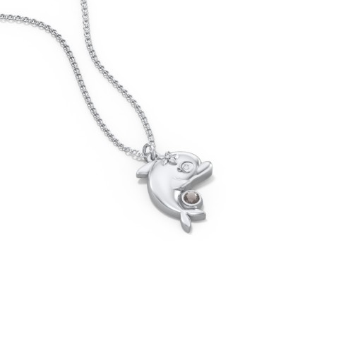 Kids Dolphin Birthstone Critter Necklace – Sterling Silver with Smokey Quartz