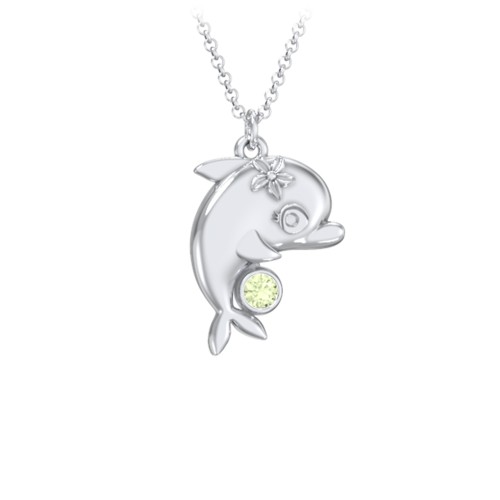 Kids Dolphin Birthstone Critter Necklace – Sterling Silver with Peridot