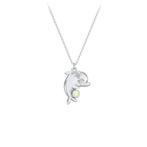 Kids Dolphin Birthstone Critter Necklace – Sterling Silver with Peridot