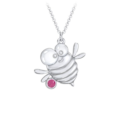 Kids Bumble Bee Birthstone Critter Necklace – Sterling Silver with Ruby