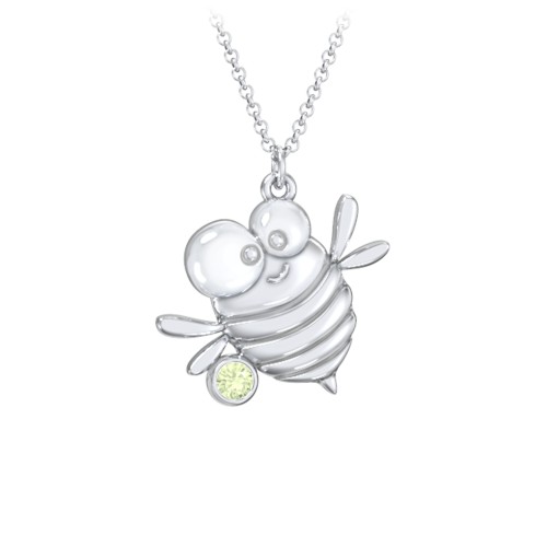 Kids Bumble Bee Birthstone Critter Necklace – Sterling Silver with Peridot