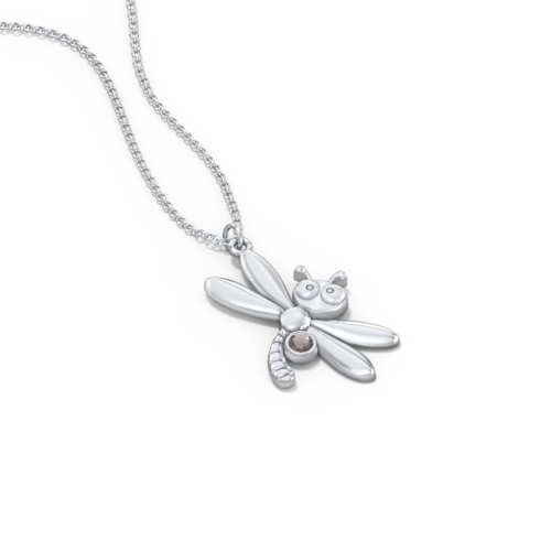 Kids Dragonfly Birthstone Critter Necklace – Sterling Silver with Smokey Quartz