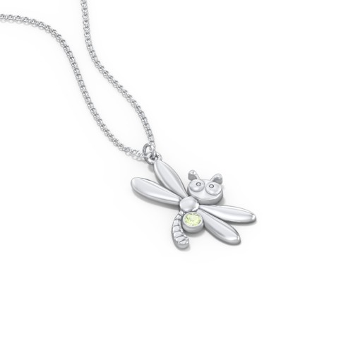 Kids Dragonfly Birthstone Critter Necklace – Sterling Silver with Peridot