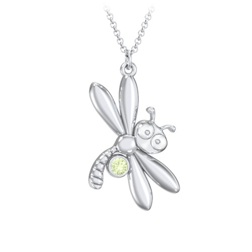 Kids Dragonfly Birthstone Critter Necklace – Sterling Silver with Peridot