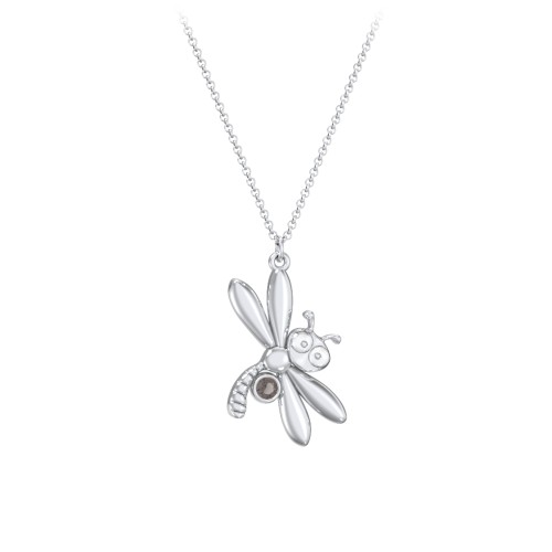 Kids Dragonfly Birthstone Critter Necklace – Sterling Silver with Smokey Quartz