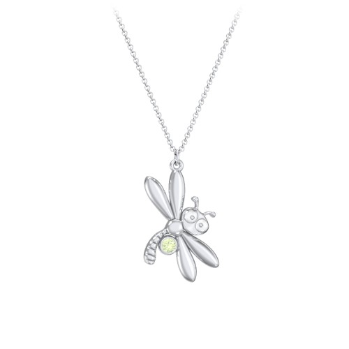 Kids Dragonfly Birthstone Critter Necklace – Sterling Silver with Peridot