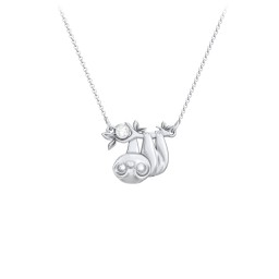 Kids Sloth Birthstone Critter Necklace in 925 Sterling Silver with Diamond