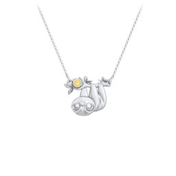 Kids Sloth Birthstone Critter Necklace in 925 Sterling Silver with Citrine