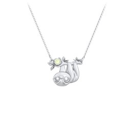 Kids Sloth Birthstone Critter Necklace in 925 Sterling Silver with Peridot