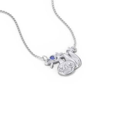 Kids Sloth Birthstone Critter Necklace – Sterling Silver with Blue Sapphire