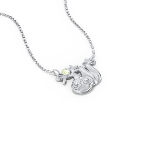 Kids Sloth Birthstone Critter Necklace – Sterling Silver with Peridot