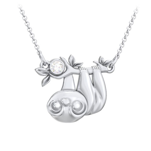Kids Sloth Birthstone Critter Necklace – Sterling Silver with Diamond