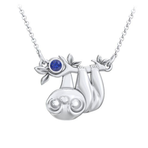 Kids Sloth Birthstone Critter Necklace – Sterling Silver with Blue Sapphire