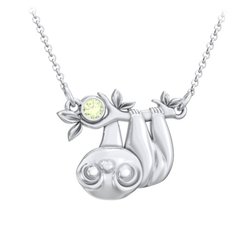 Kids Sloth Birthstone Critter Necklace – Sterling Silver with Peridot