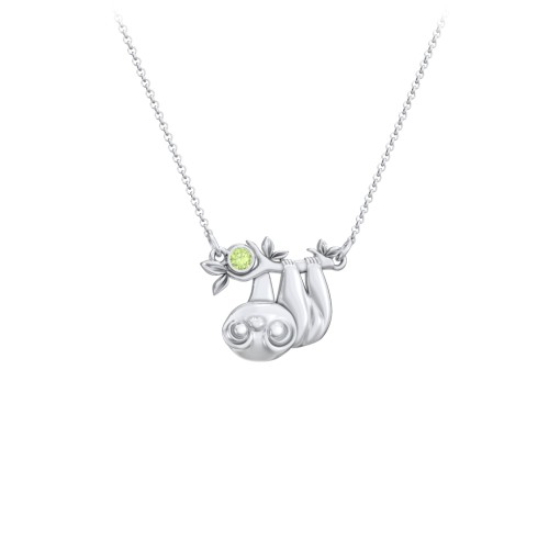 Kids Sloth Birthstone Critter Necklace – Sterling Silver with Peridot