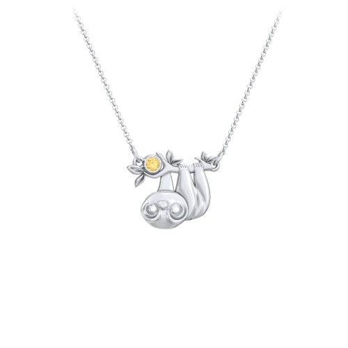 Kids Sloth Birthstone Critter Necklace – Sterling Silver with Citrine