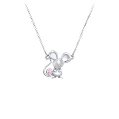Kids Mouse Birthstone Critter Necklace – Sterling Silver with Pink Tourmaline