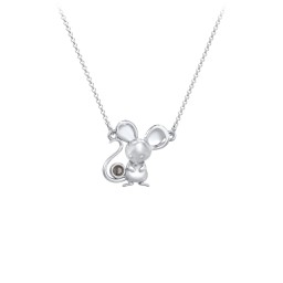 Kids Mouse Birthstone Critter Necklace in 925 Sterling Silver with Smokey Quartz