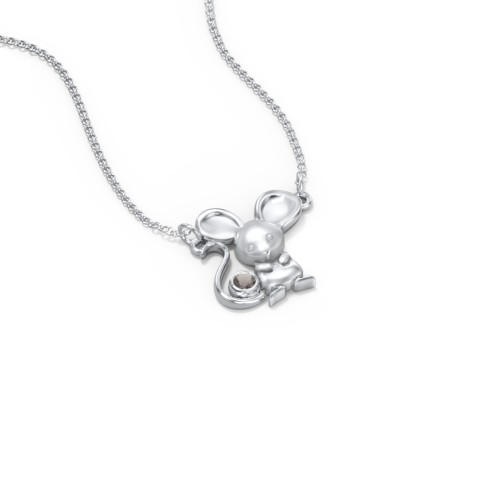 Kids Mouse Birthstone Critter Necklace – Sterling Silver with Smokey Quartz