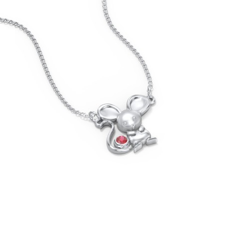 Kids Mouse Birthstone Critter Necklace – Sterling Silver with Garnet