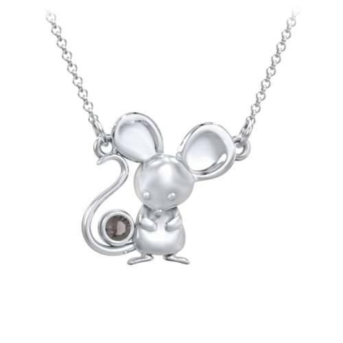 Kids Mouse Birthstone Critter Necklace – Sterling Silver with Smokey Quartz