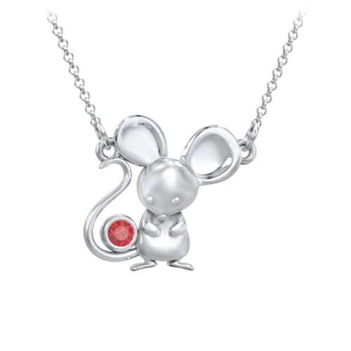 Kids Mouse Birthstone Critter Necklace – Sterling Silver with Garnet