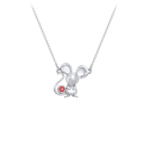 Kids Mouse Birthstone Critter Necklace – Sterling Silver with Garnet