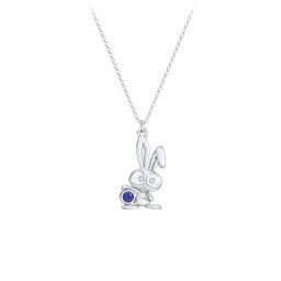 Kids Bunny Birthstone Critter Necklace in 925 Sterling Silver with Blue Sapphire