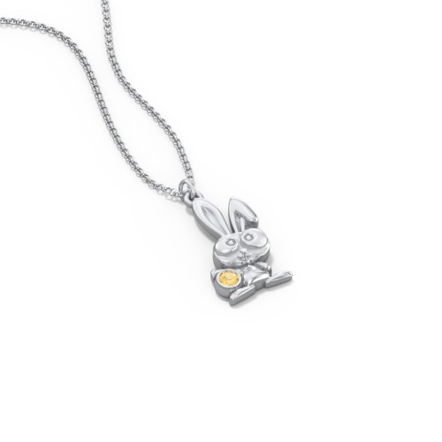 Kids Bunny Birthstone Critter Necklace – Sterling Silver with Citrine