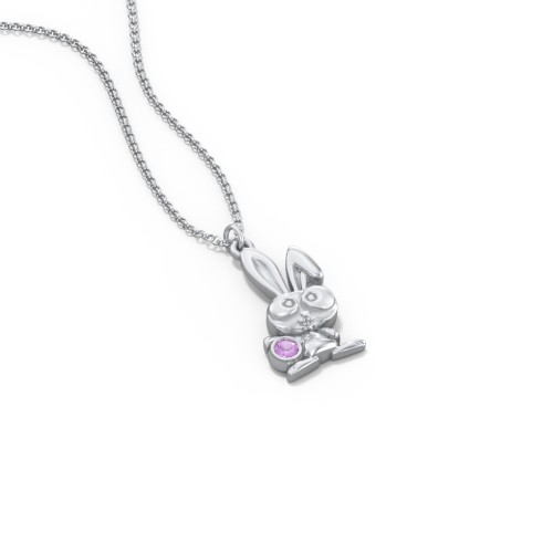 Kids Bunny Birthstone Critter Necklace – Sterling Silver with Amethyst
