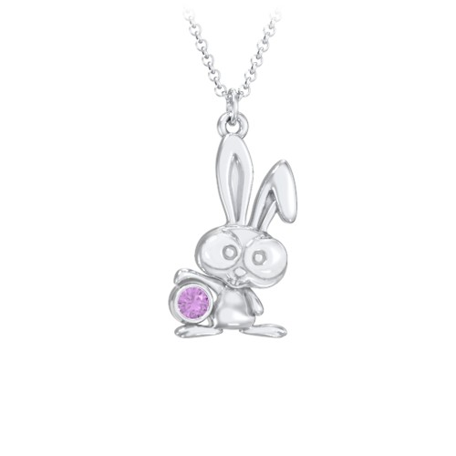 Kids Bunny Birthstone Critter Necklace – Sterling Silver with Amethyst