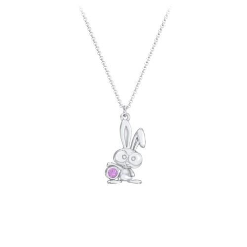 Kids Bunny Birthstone Critter Necklace – Sterling Silver with Amethyst