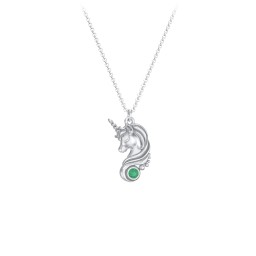 Kids Unicorn Pendant Necklace with Birthstone in 925 Sterling Silver with Emerald