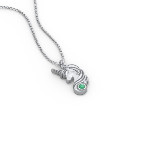 Kids Unicorn Pendant Necklace with Birthstone – Sterling Silver with Emerald