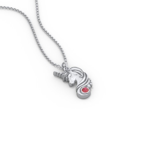 Kids Unicorn Pendant Necklace with Birthstone – Sterling Silver with Garnet
