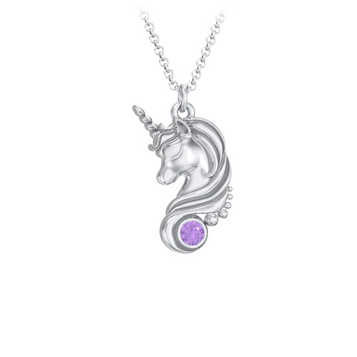 Kids Unicorn Pendant Necklace with Birthstone – Sterling Silver with Amethyst